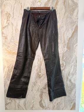 VS2 Women's Brown Leather Bootcut Pants with Braided Waist Detail size 8